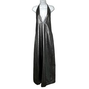 Solace London Piaggi V Neck Maxi Halter Dress Gunmetal Metallic Gray 4